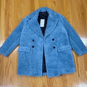 Zara Blue Teddy Double-Breasted Coat